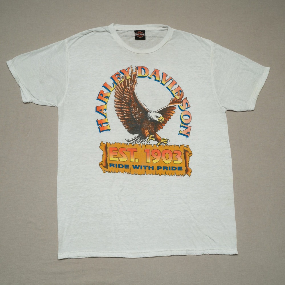 Harley-Davidson Big Spell Out Classic Eagle Logo Paper Thin Womens T-Shirt XL